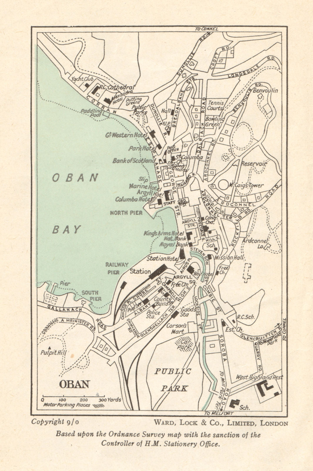 OBAN vintage tourist town city plan. Scotland. WARD LOCK 1951 old vintage map